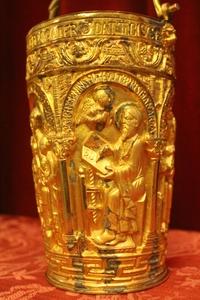 Holy Water Bucket Measures Without Handle style Romanesque en Bronze / Gilt, France 19th century