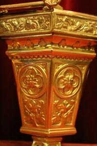 Holy Water Holder style Romanesque en Bronze Polisched and Varnished, France 19th century