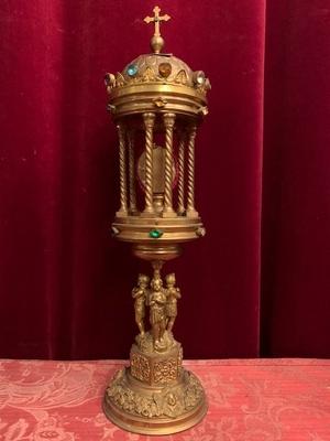 Reliquary style Romanesque en Brass / Bronze / Gilt / Stones, France 19th century ( anno 1875 )