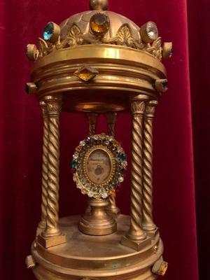 Reliquary style Romanesque en Brass / Bronze / Gilt / Stones, France 19th century ( anno 1875 )