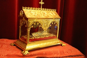 Reliquary Ex Ossibus St. Constancyi M. style Romanesque en Bronze / Gilt, France 17th / 19th Century