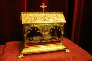 Reliquary Ex Ossibus St. Constancyi M. style Romanesque en Bronze / Gilt, France 17th / 19th Century