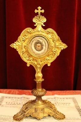 Reliquary Relic Of St. Joannes Baptist Silver Theca / Original Document style Romanesque en Bronze / Gilt, Italy 19th century ( 1868 )