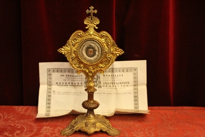 Reliquary Relic Of St. Joannes Baptist Silver Theca / Original Document style Romanesque en Bronze / Gilt, Italy 19th century ( 1868 )