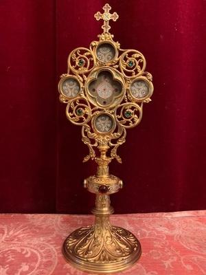 Reliquary - Relic Of The True Cross. Relics Of All 12 Apostles style Romanesque en Bronze / Gilt / Stones, France 19th century ( 1875 )