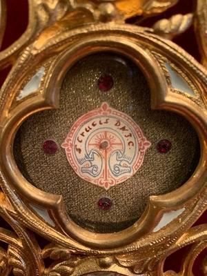 Reliquary - Relic Of The True Cross. Relics Of All 12 Apostles style Romanesque en Bronze / Gilt / Stones, France 19th century ( 1875 )