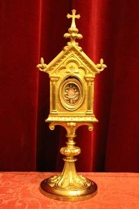 Reliquary With Relic: De Apio Beate Maria Virgine. style Romanesque en Bronze / Gilt, France 19th century