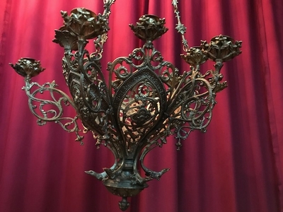 Sanctuary Lamp style Romanesque en Bronze / Gilt, France 19th century ( anno 1875 )