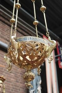 Sanctuary Lamp style Romanesque en bronze, France 19th century