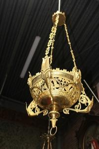 Sanctuary Lamp style Romanesque en Brass / Bronze, France 19th century
