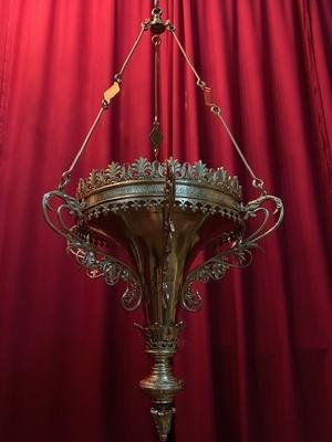 Sanctuary Lamp style Romanesque en Brass / Polished / New Varnished, France 19th century ( anno 1890 )