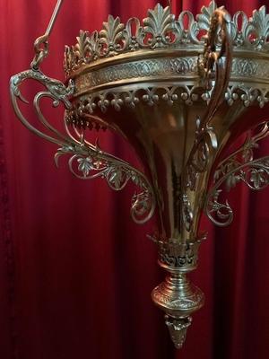 Sanctuary Lamp style Romanesque en Brass / Polished / New Varnished, France 19th century ( anno 1890 )