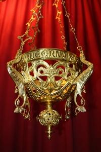 Sanctuary Lamp style Romanesque en Bronze / Polished and Varnished, France 19th century