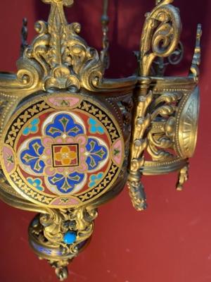 Sanctuary Lamp style Romanesque en Bronze / Gilt / Enamel / Stones, France 19 th century ( Anno 1875 )