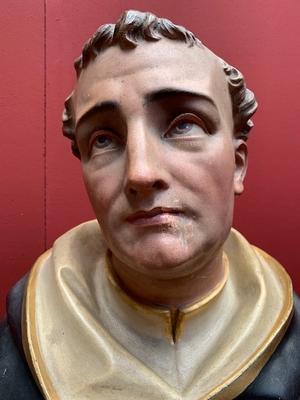 St. Dominic Statue style Romanesque en Terra-Cotta polychrome, France 19th century ( anno 1865 )