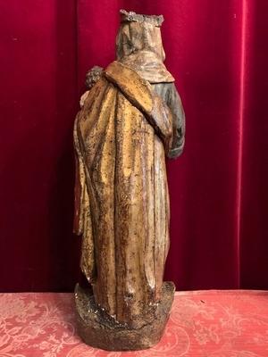 St. Mary Statue style Romanesque en wood polychrome, Southern France 17 th century