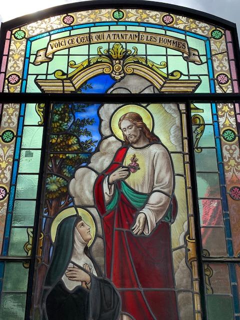 1 Romanesque Stained Glass Window : Appearance Of The Sacred Heart To Margareta Maria Alacoque. Signed: Grosse Bruges