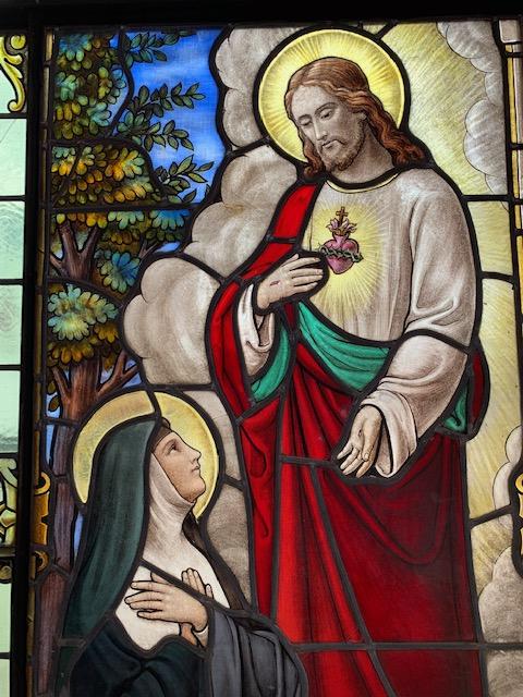 1 Romanesque Stained Glass Window : Appearance Of The Sacred Heart To Margareta Maria Alacoque. Signed: Grosse Bruges