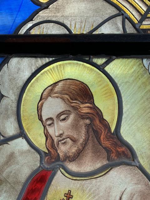 1 Romanesque Stained Glass Window : Appearance Of The Sacred Heart To Margareta Maria Alacoque. Signed: Grosse Bruges