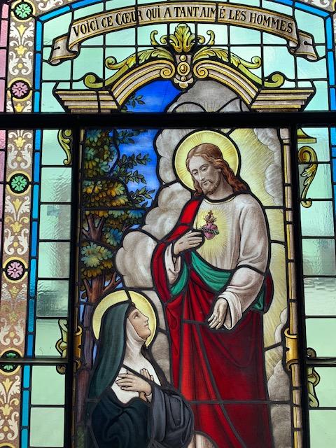 1 Romanesque Stained Glass Window : Appearance Of The Sacred Heart To Margareta Maria Alacoque. Signed: Grosse Bruges