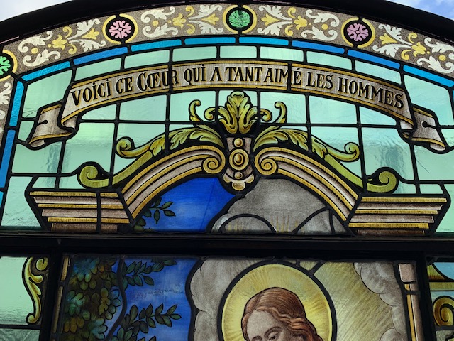 1 Romanesque Stained Glass Window : Appearance Of The Sacred Heart To Margareta Maria Alacoque. Signed: Grosse Bruges