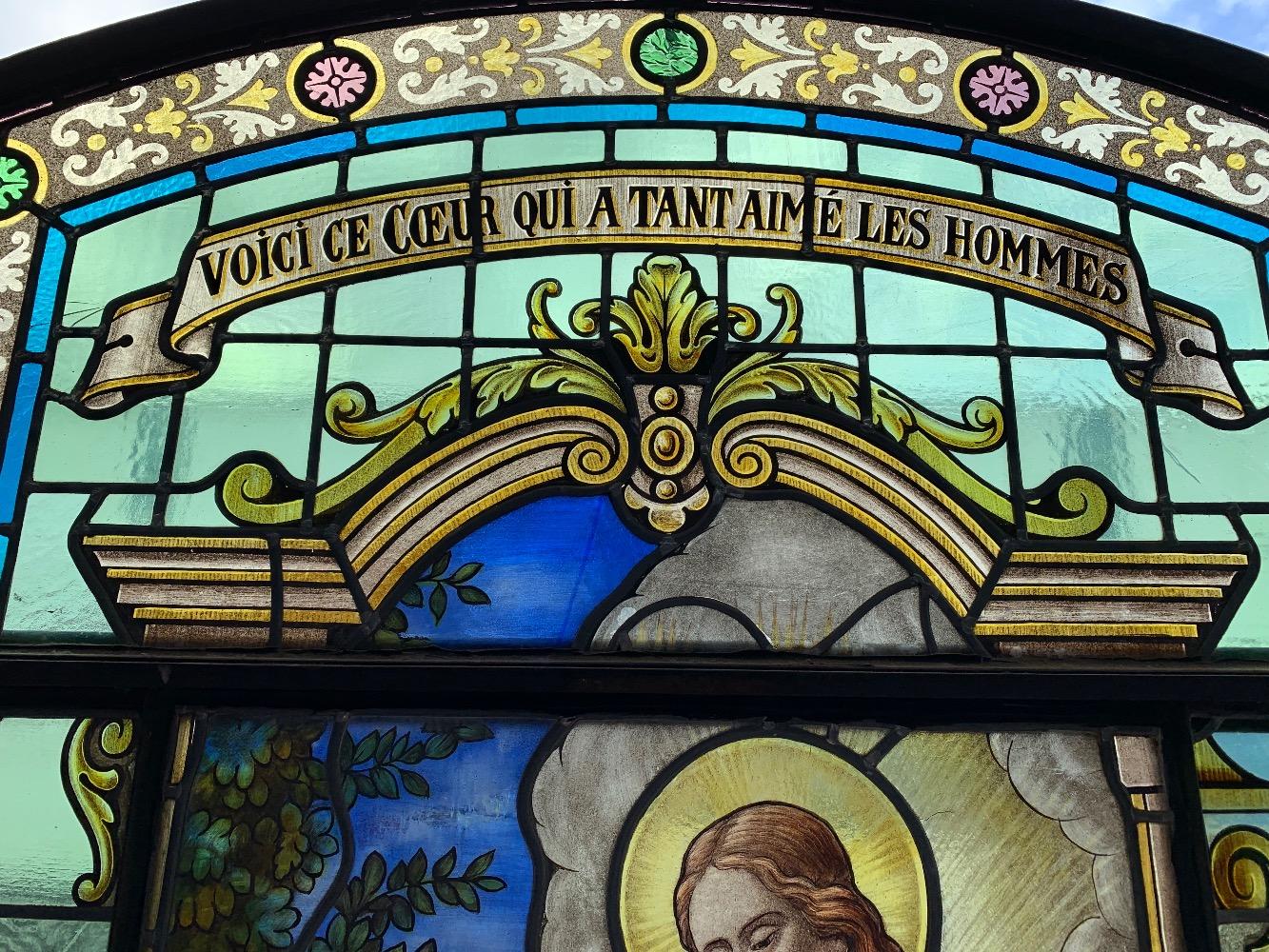 1 Romanesque Stained Glass Window : Appearance Of The Sacred Heart To Margareta Maria Alacoque. Signed: Grosse Bruges