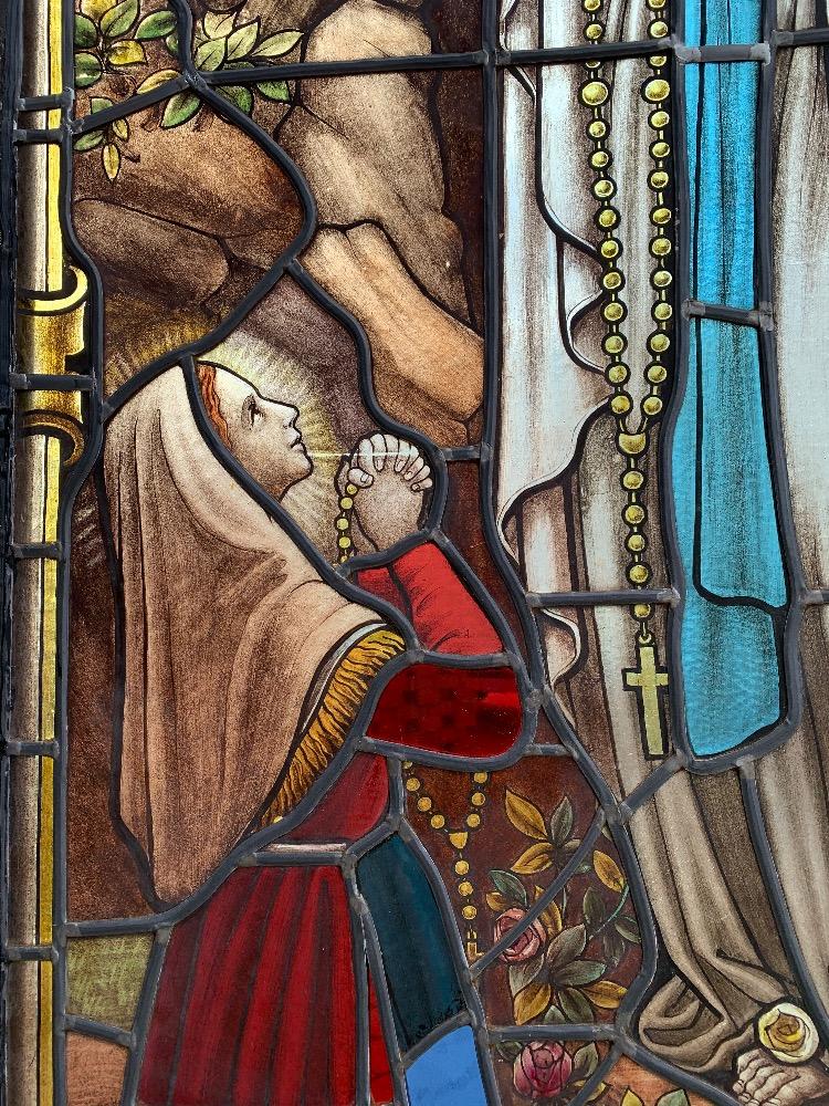 1 Romanesque Stained Glass Window : Appearance Of The Sacred Heart To Margareta Maria Alacoque. Signed: Grosse Bruges