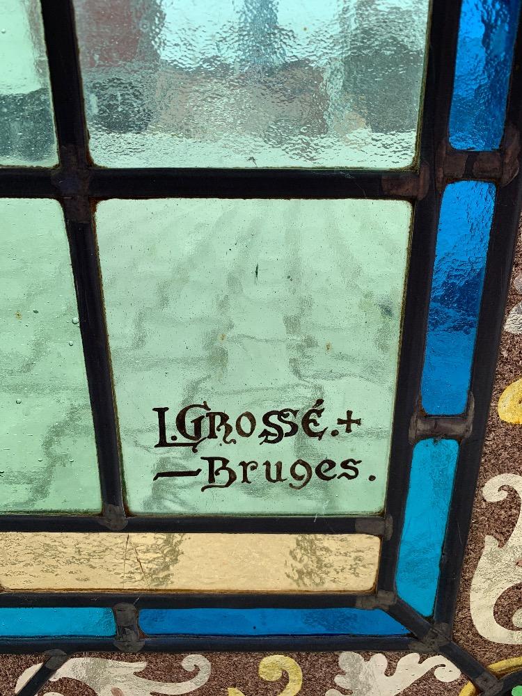 1 Romanesque Stained Glass Window : Mary S Appaerance To Bernadette In Lourdes. Signed: Grosse Bruges.