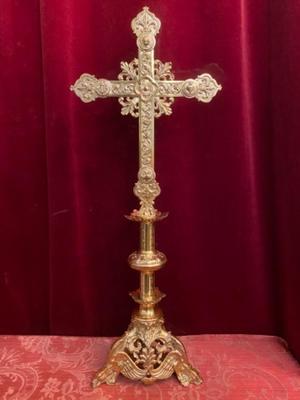 Altar - Cross style Romanesque - Style en Brass / Polished / New Varnished, France 19th century ( anno 1890 )