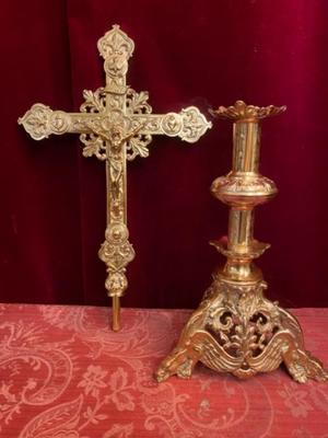 Altar - Cross style Romanesque - Style en Brass / Polished / New Varnished, France 19th century ( anno 1890 )