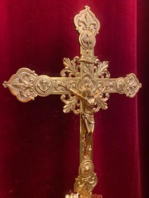 Altar - Cross style Romanesque - Style en Brass / Polished / New Varnished, France 19th century ( anno 1890 )