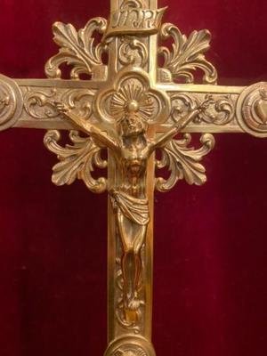 Altar - Cross style Romanesque - Style en Brass / Polished / New Varnished, France 19th century ( anno 1890 )