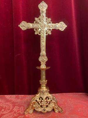 Altar - Cross style Romanesque - Style en Brass / Polished / New Varnished, France 19th century ( anno 1890 )