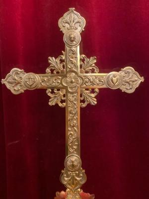 Altar - Cross style Romanesque - Style en Brass / Polished / New Varnished, France 19th century ( anno 1890 )