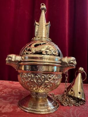 Censer  style Romanesque - Style en Brass / Bronze / Polished and Varnished, Belgium  19 th century ( Anno 1875 )