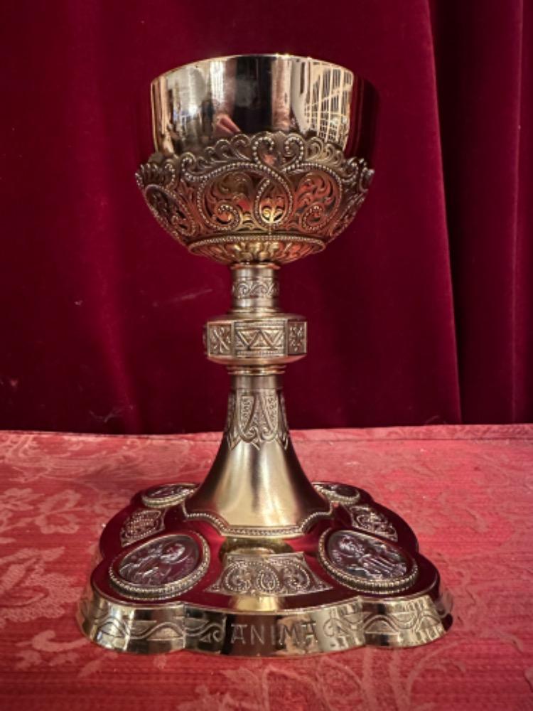 1 Romanesque - Style Chalice With Original Paten Spoon & Case Stamped Joh. Aloys Bruijn Munster