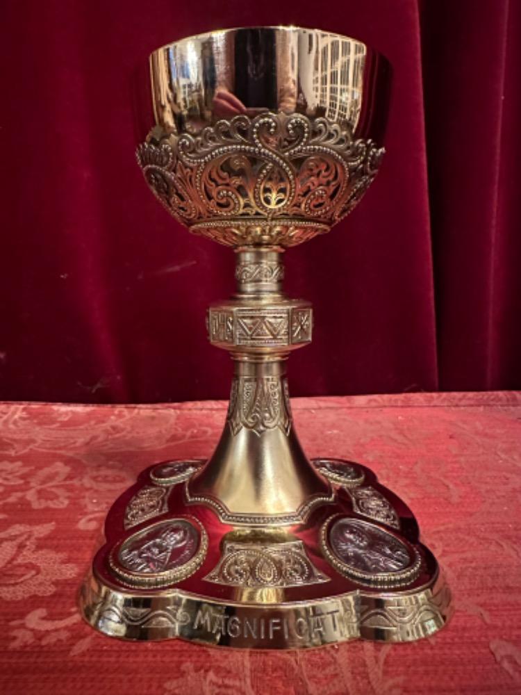 1 Romanesque - Style Chalice With Original Paten Spoon & Case Stamped Joh. Aloys Bruijn Munster