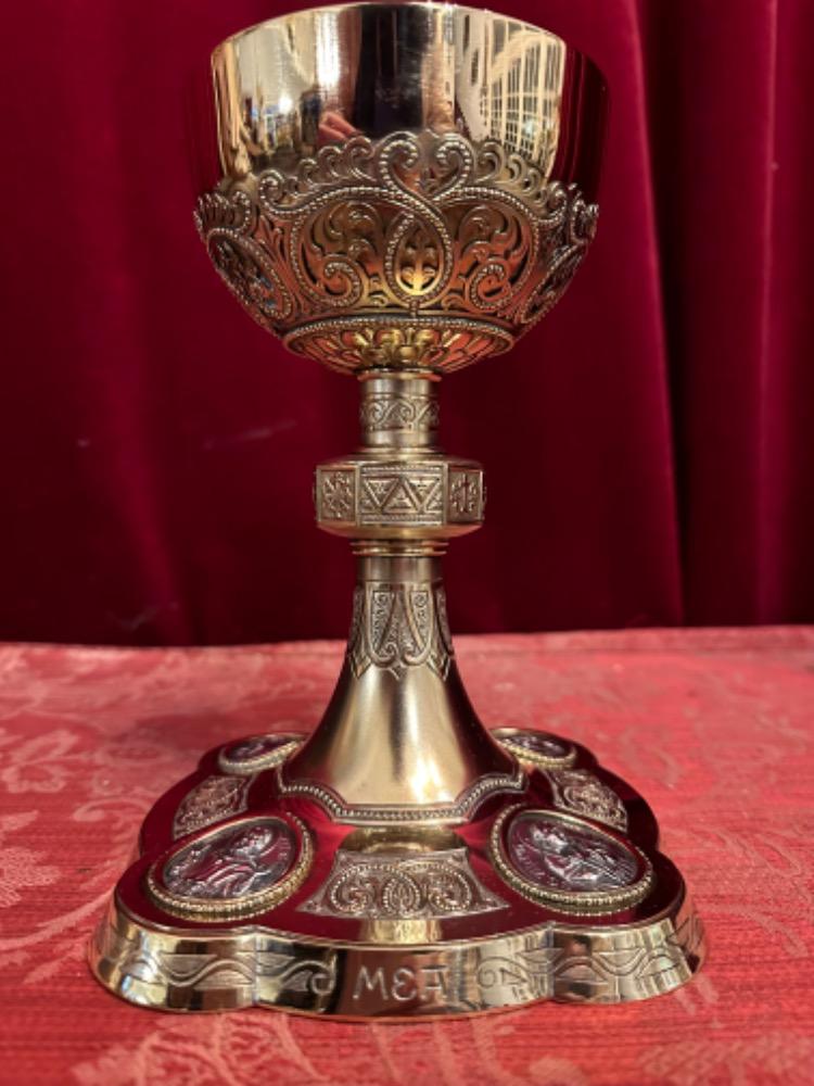 1 Romanesque - Style Chalice With Original Paten Spoon & Case Stamped Joh. Aloys Bruijn Munster