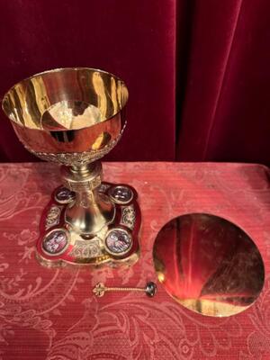 Chalice With Original Paten Spoon & Case Stamped Joh. Aloys Bruijn Munster style Romanesque - Style en Full - Silver / 800, Muster - Germany 19 th century ( Anno 1890 ) New Gift in 1935