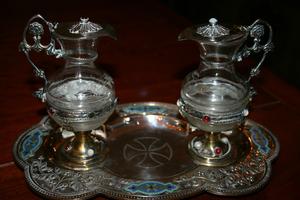 Cruets style Romanesque - Style en Brass / Glass / Enamel / Stones, France 19th century anno 1875