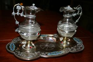 Cruets style Romanesque - Style en Brass / Glass / Enamel / Stones, France 19th century anno 1875