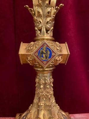 Exceptional Monstrance Higher Price Range Manufacture: P. Poussielgue Rusand style Romanesque - Style en Silver / Brass / Bronze / Gilt / Enamel / Stones, Paris France 19 th century ( Anno 1865 )