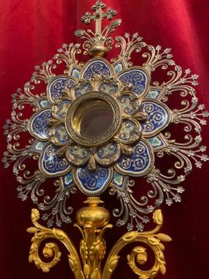 Exceptional Monstrance Higher Price Range Manufacture: P. Poussielgue Rusand style Romanesque - Style en Silver / Brass / Bronze / Gilt / Enamel / Stones, Paris France 19 th century ( Anno 1865 )