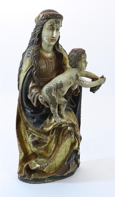 Madonna & Child style ROMANESQUE - STYLE en wood polychrome, Southern Germany 18 th century