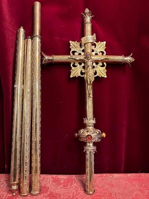 Processional Cross style Romanesque - Style en Bronze Gilt / Stones, Belgium  19 th century ( Anno 1865 )