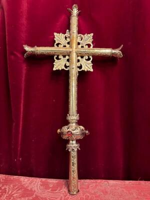 Processional Cross style Romanesque - Style en Bronze Gilt / Stones, Belgium  19 th century ( Anno 1865 )