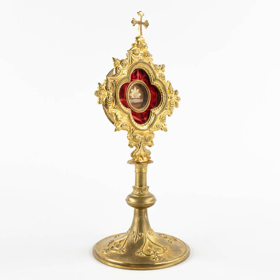 Reliquary - Relic Ex Cilicio St. Germaine Cousin style Romanesque - Style en Brass / Bronze / Glass, Belgium  19 th century ( Anno 1865 )