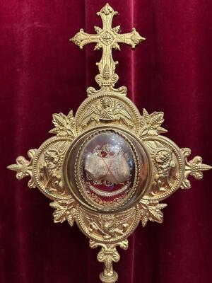 Reliquary - Relic Ex Ossibus St. Ennemond ) St. Annemundus ) Bishop & Martyr Of Lyon style Romanesque - Style en Bronze - Gilt / Glass / Originally Sealed, Lyon - France 19 th century ( Anno 1865 )