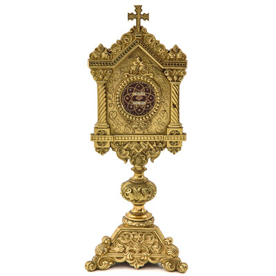 Reliquary - Relic Relics St. Barbara & Virg. Mary. style Romanesque - Style en Brass / Bronze / Gilt / Originaly Sealed, France 19 th century