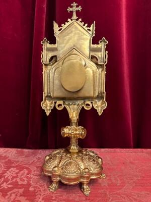 Reliquary - Relic True Cross  style Romanesque - Style en Bronze / Polished and Varnished / Rock Crystal / Glass / Originally Sealed, France 19 th century